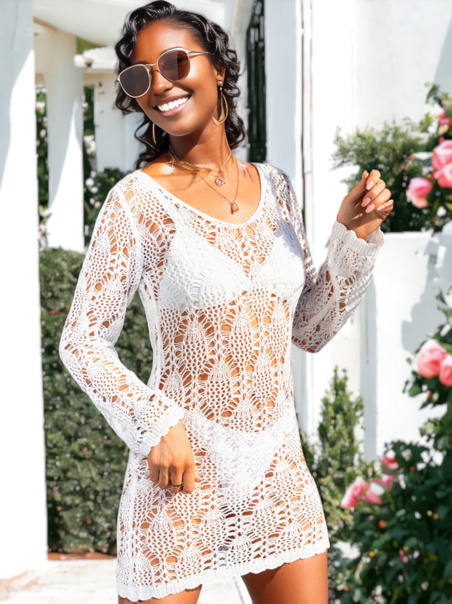 Crochet Knitted Tunic Bikini Cover Up Beach Outfit