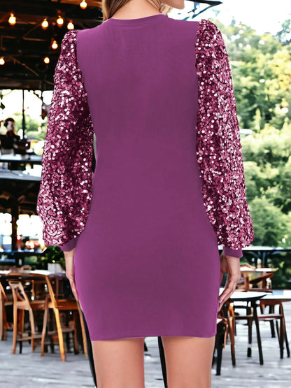 Vestido estilo jersey de cuello redondo y manga larga con lentejuelas de confeti Bishop 