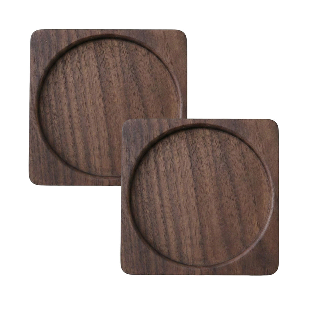 Anna-Kaci 2-PC Square Wood Coaster with Recessed Round Groove Table Protector
