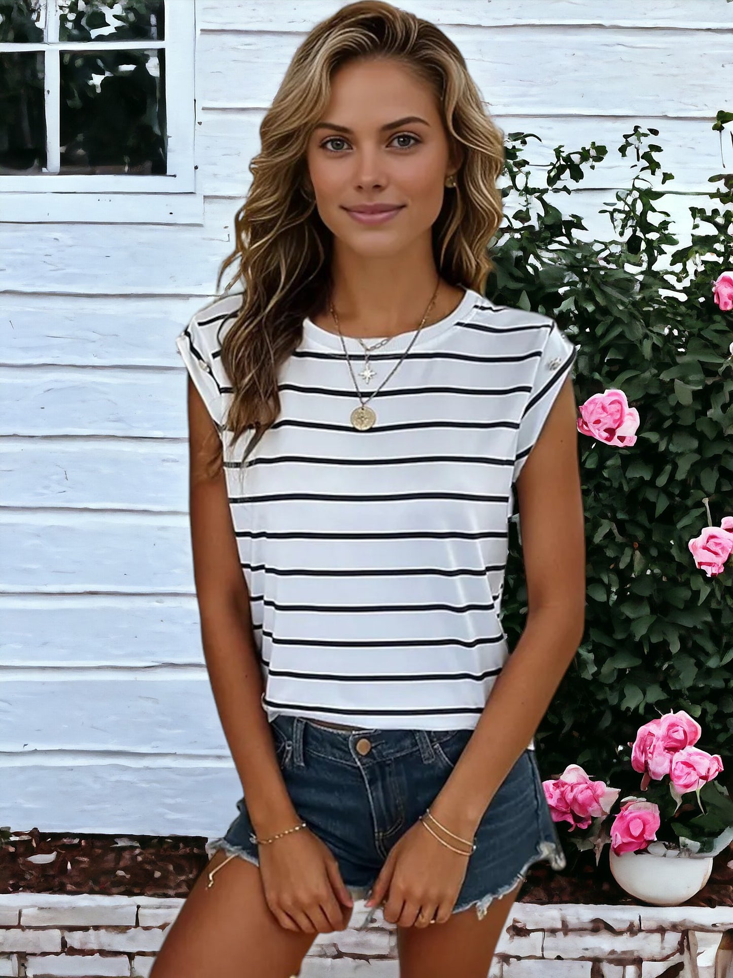 Short Sleeved Striped Pattern T-Shirt
