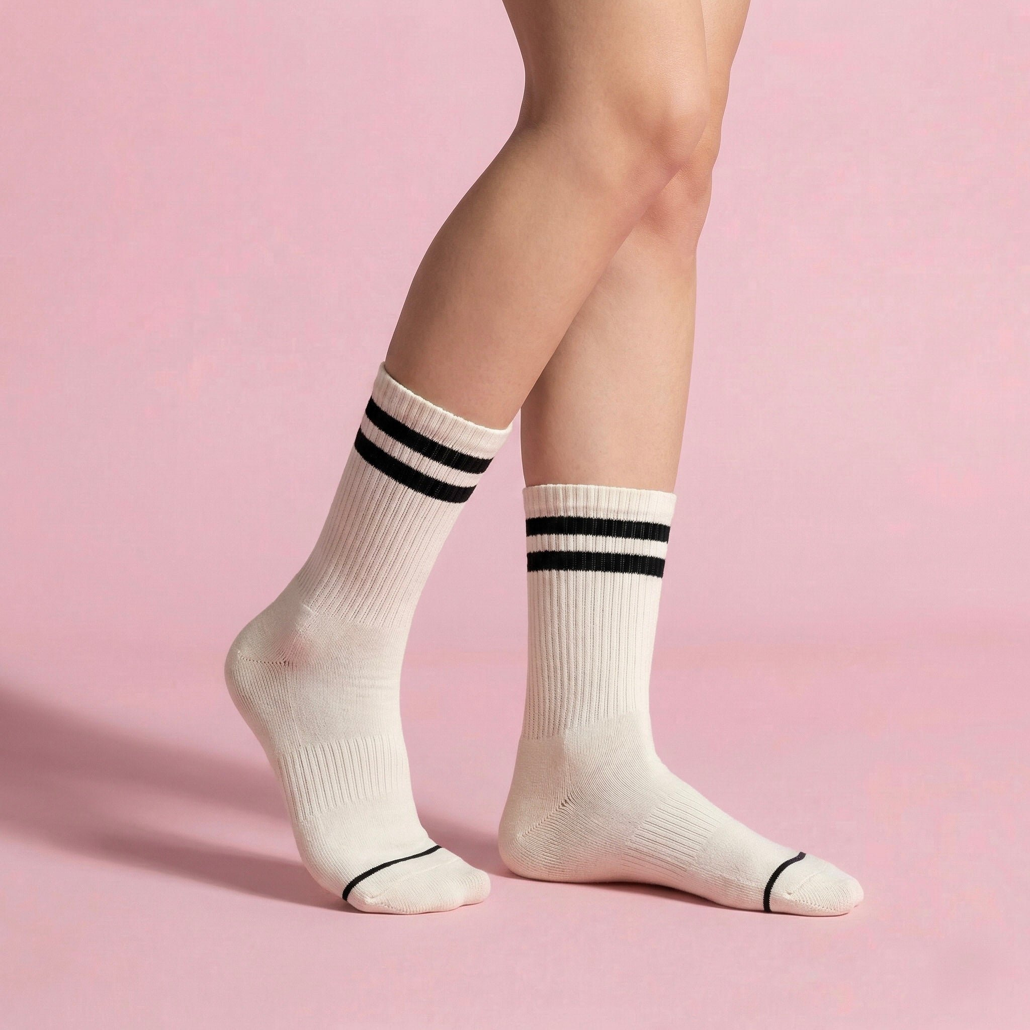 Anna-Kaci Women's 2-Pair Set Crew Athletic Socks with Striped Cuffs and Full Sole Grip for Yoga Fitness