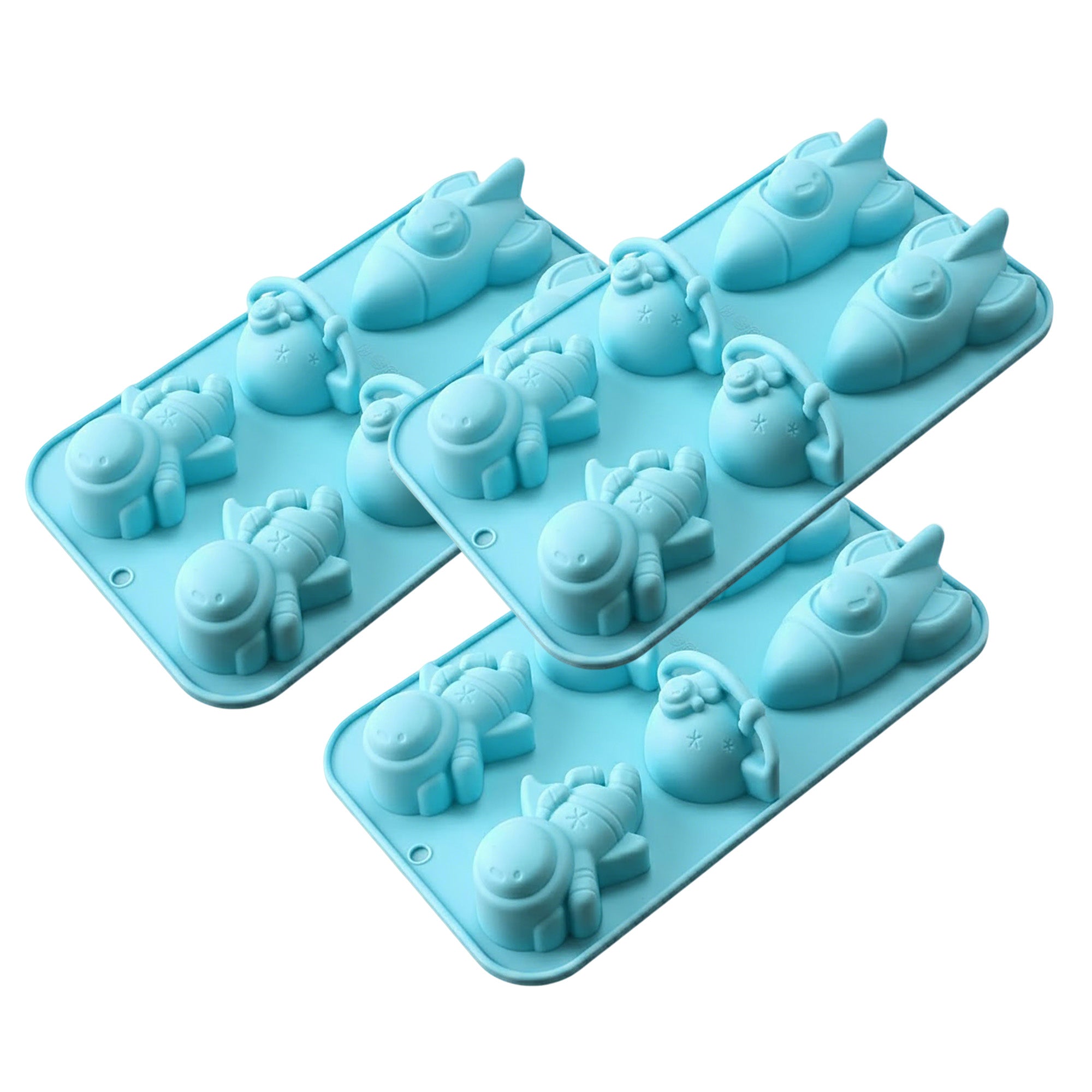 Anna-Kaci 3-Piece Space Theme Silicone Baking Mold Set Rocket Astronaut Cake Chocolate Candy Soap Mold