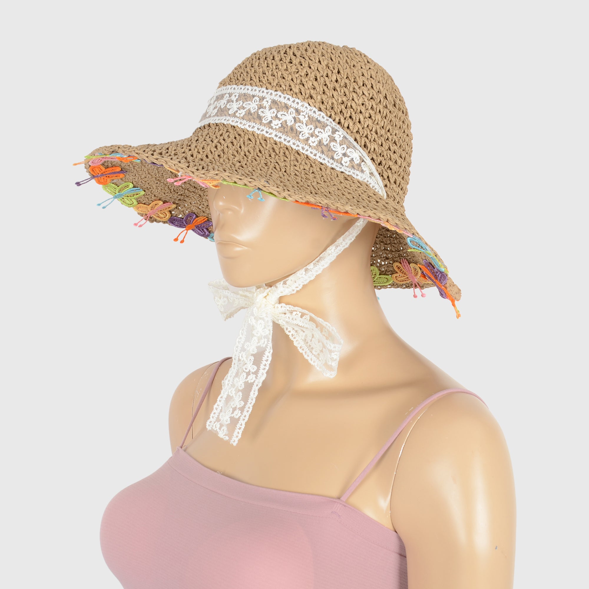 Anna-Kaci Women's Colorful Butterfly - Embellished Straw Sun Hat