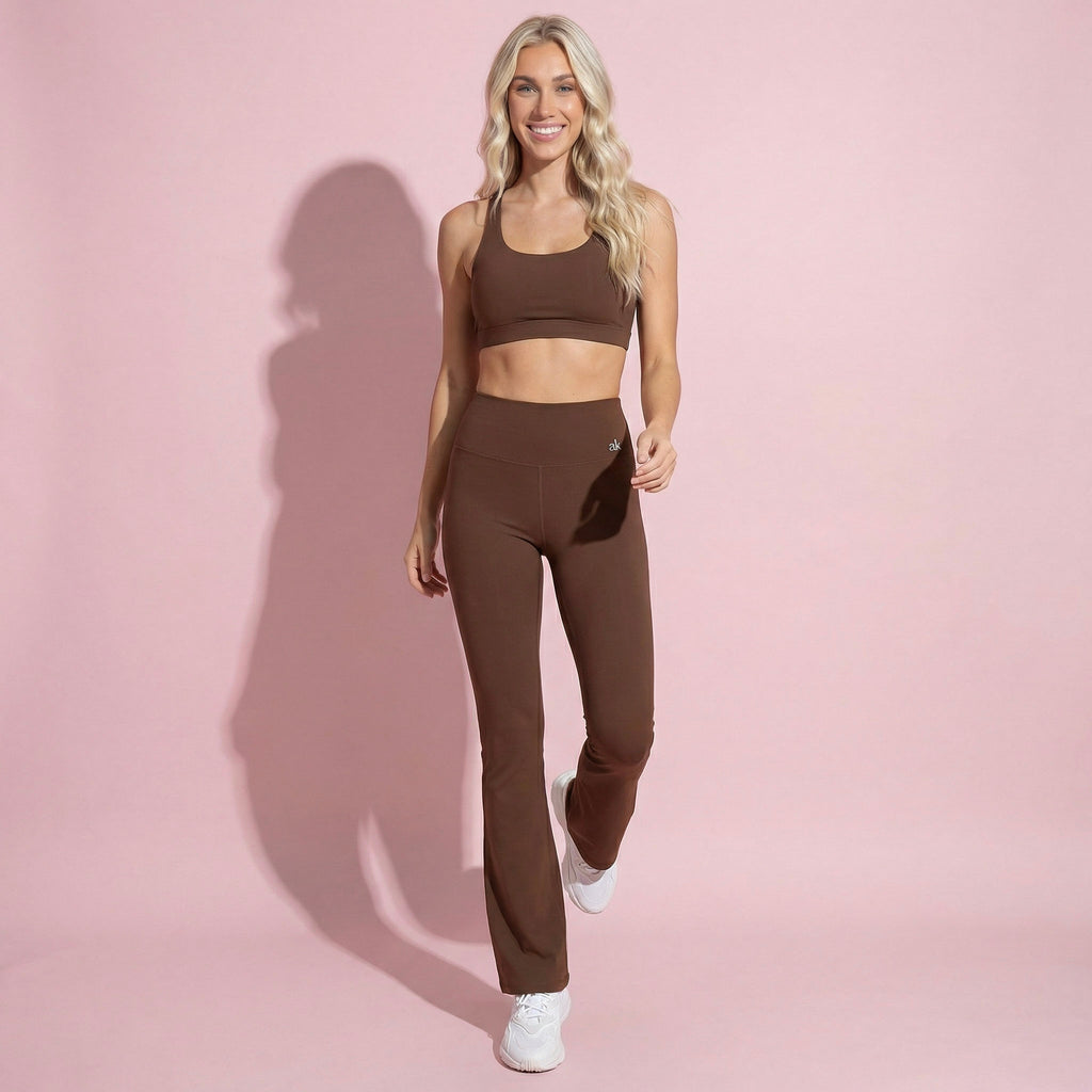 Anna-Kaci Women's High-Waist Flared Leggings with Stretch Fabric and Contoured Fit