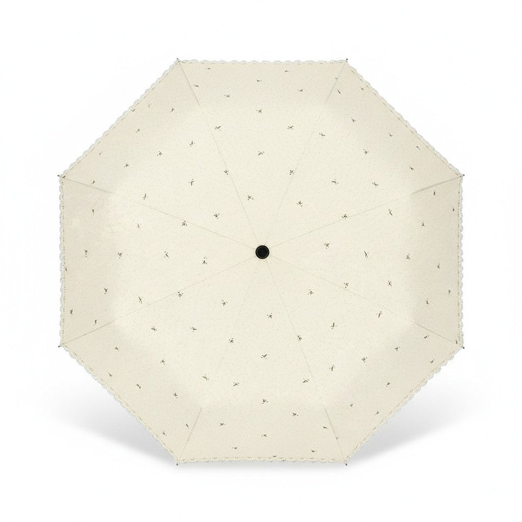 Anna-Kaci Floral Print Compact Umbrella with Scalloped Edge Canopy Automatic Open and Wind Resistant Frame