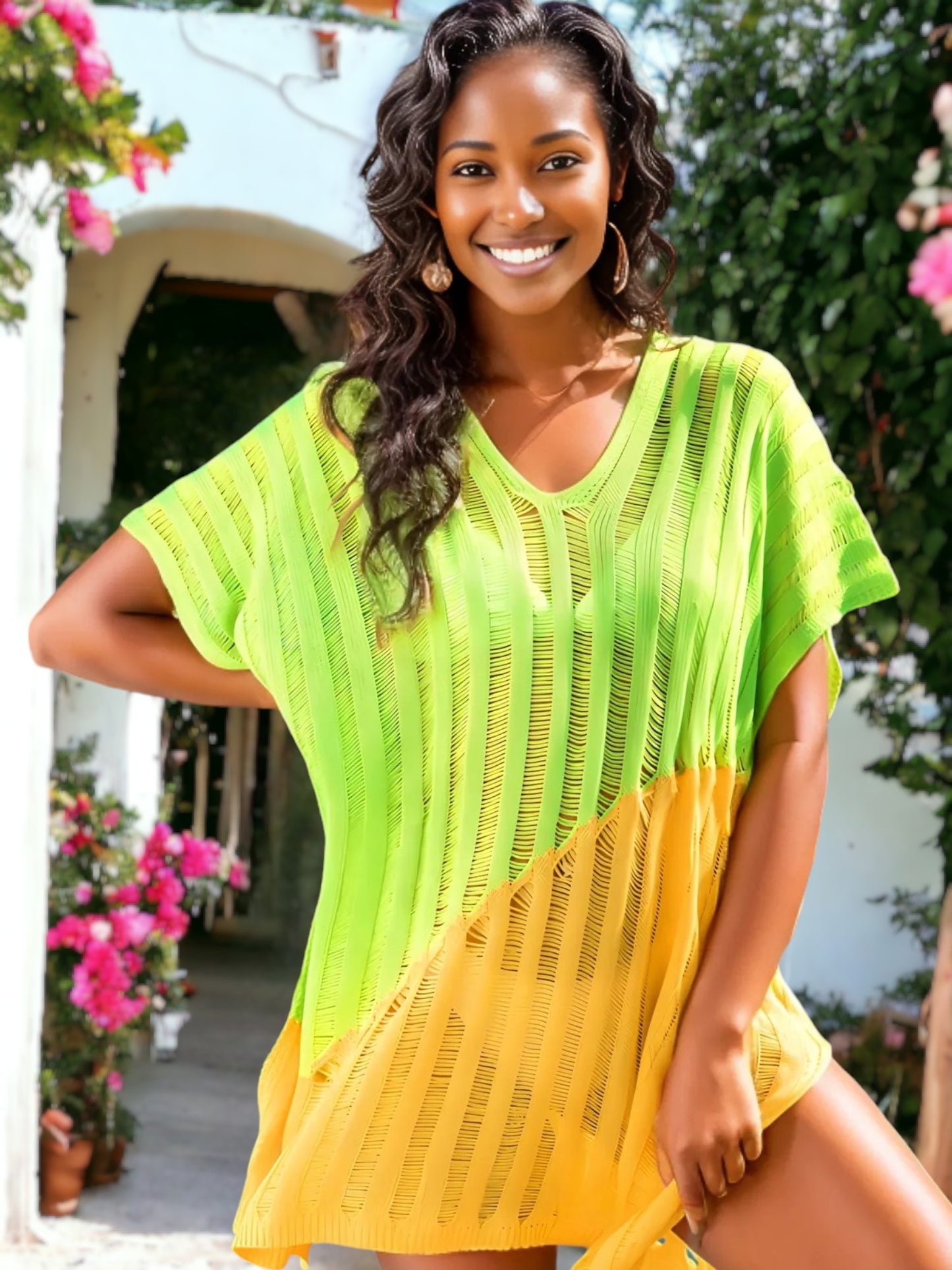 Beach Crochet Mesh Bikini Two Tone Cover Up