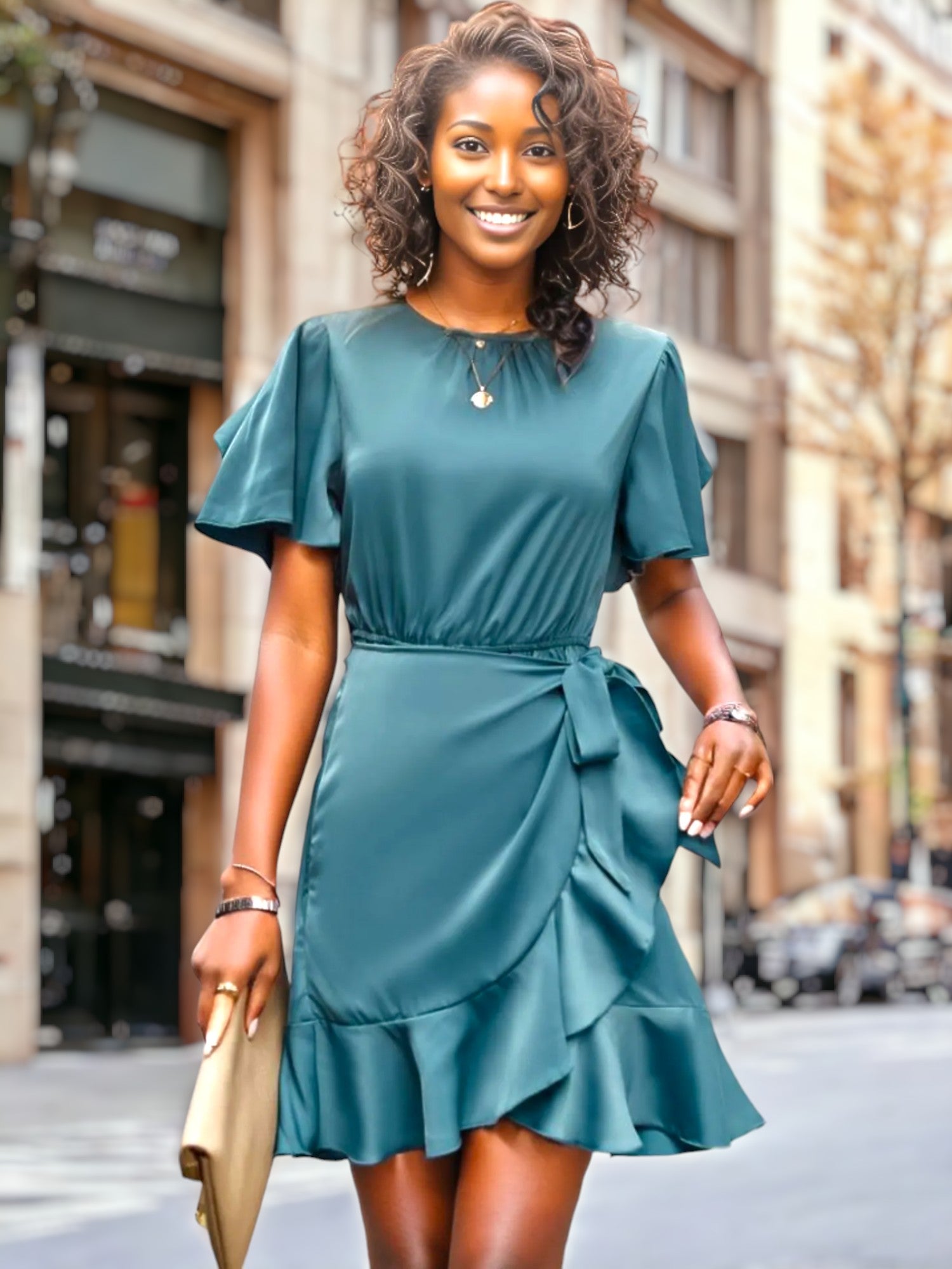 Solid Ruffle Wrap Hem Dress