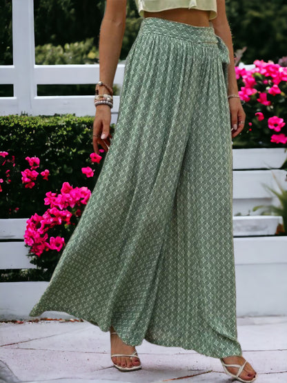 Printed High Waisted Wide Leg Breathable Loose Waist Wrap Pants