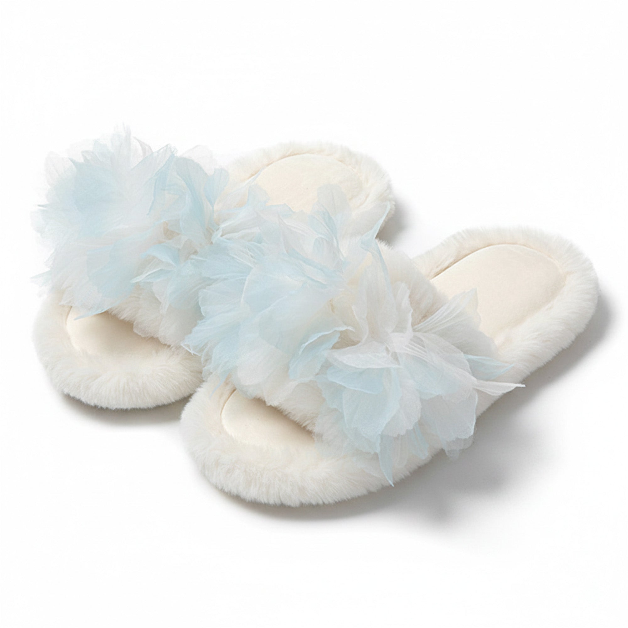 Anna-Kaci Women's Plush Indoor Slide Slippers with Floral Mesh Detail