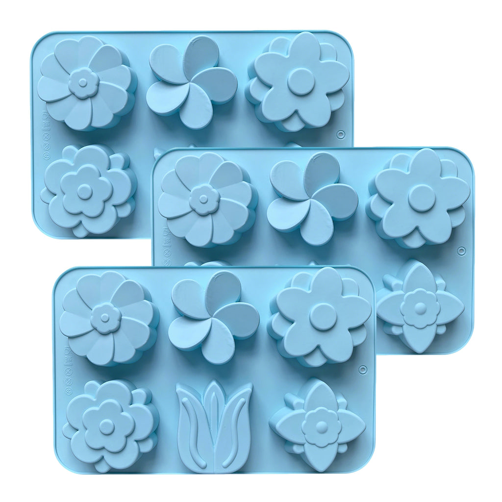 Anna-Kaci 3-Piece Flower Silicone Baking Mold Set Floral Cake Chocolate Candy Soap Mold