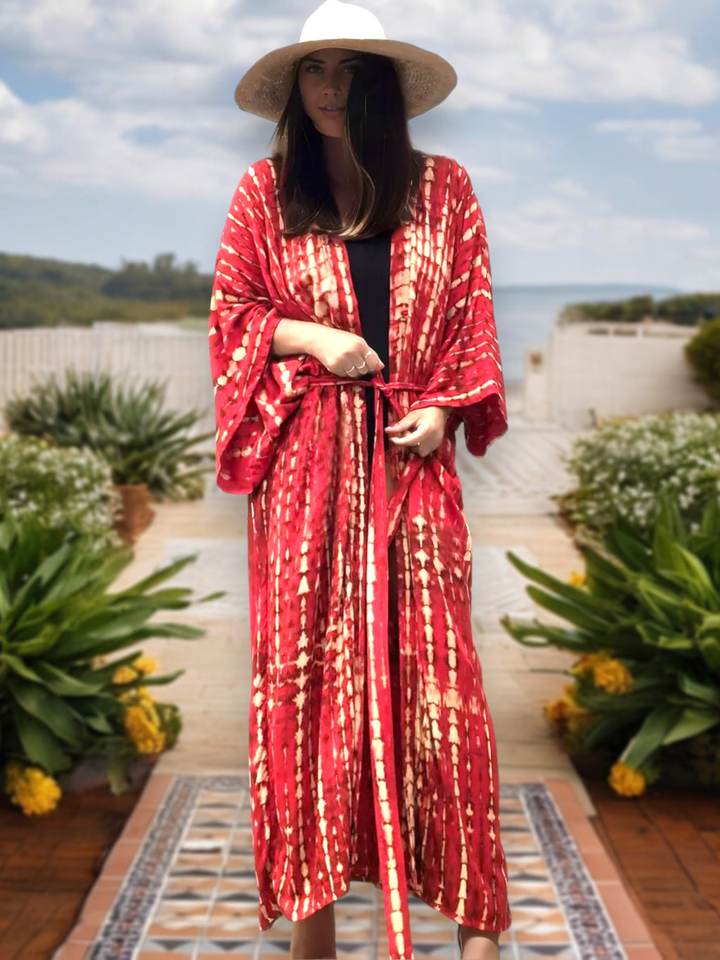 Cárdigan tipo kimono largo con efecto tie-dye para mujer de Anna-Kaci, mangas anchas y frente abierto