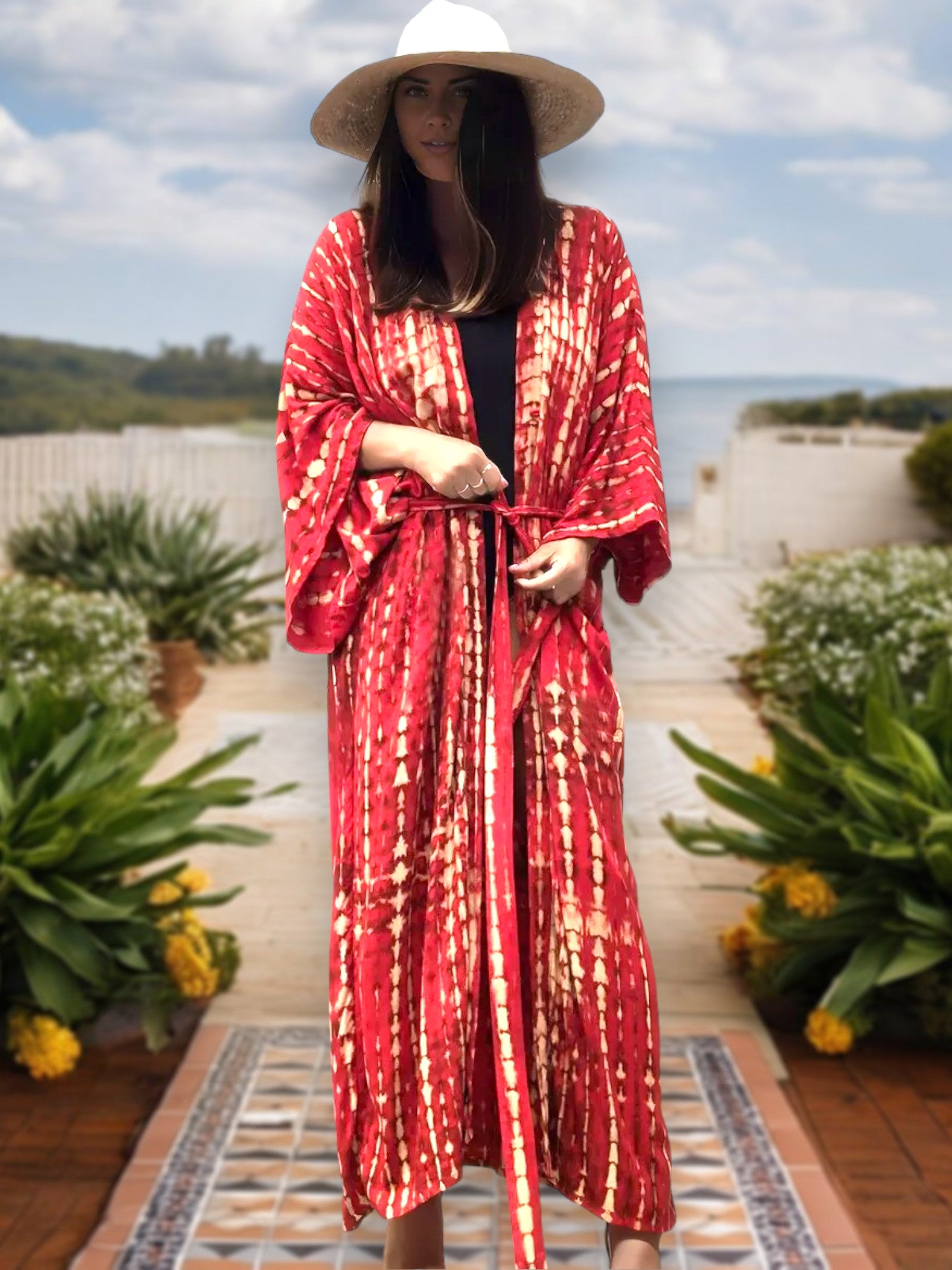 Cárdigan tipo kimono largo con efecto tie-dye para mujer de Anna-Kaci, mangas anchas y frente abierto