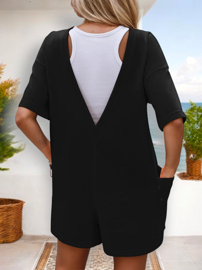 Women's Casual Short Sleeve Romper with Pockets