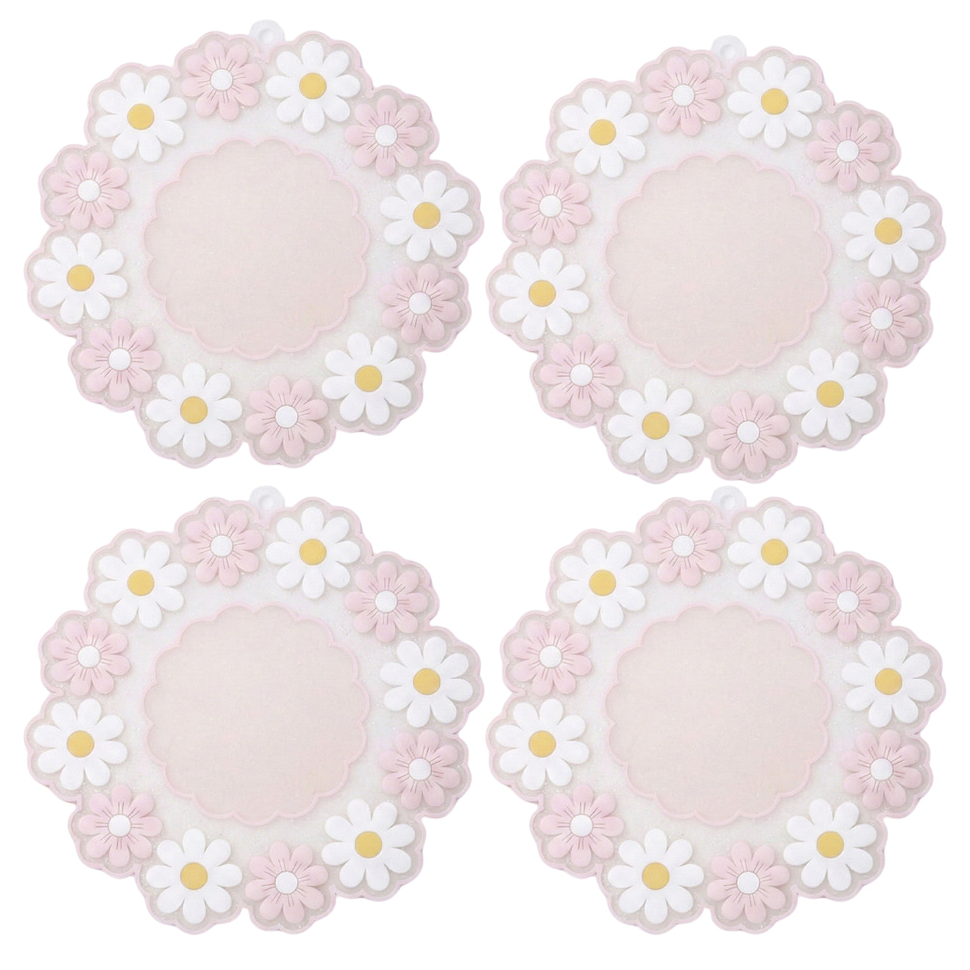 Anna-Kaci 4-PC Daisy Floral Silicone Trivet Heat Resistant Non Slip Kitchen Pot Holder