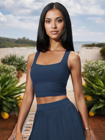 Women's Square Neck Crop Top with Stretch Fit and Ruched Sides