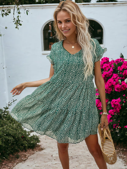 Minimal Print V Neck Dress
