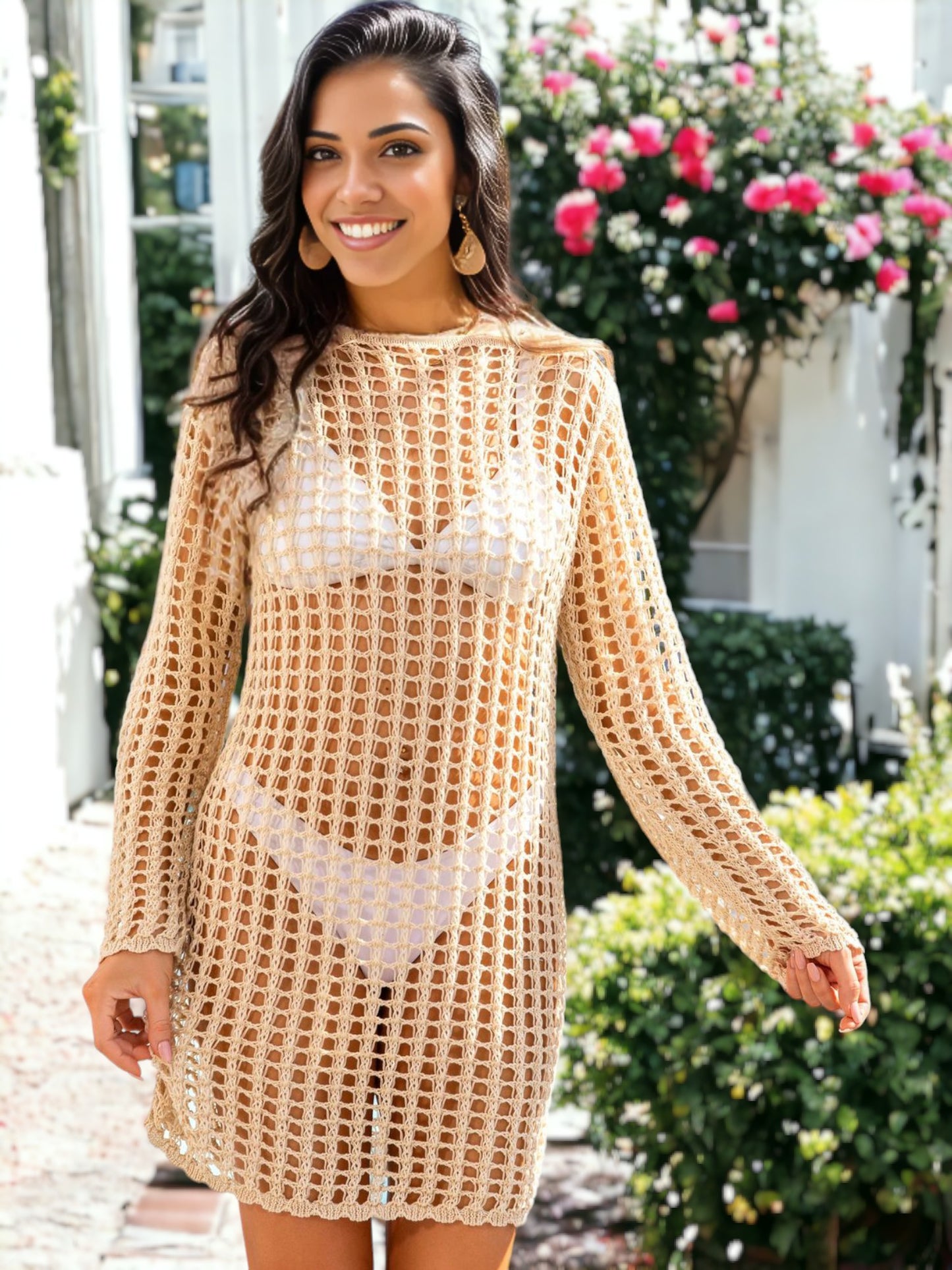 Knitted Crochet Mesh Tunic Bikini Cover Up