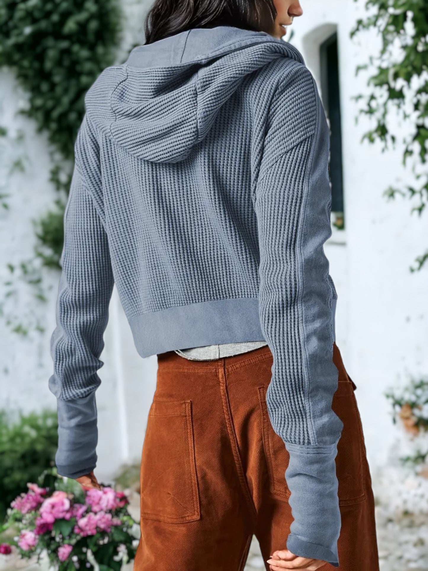 Waffle Knit Button Neck Jacket
