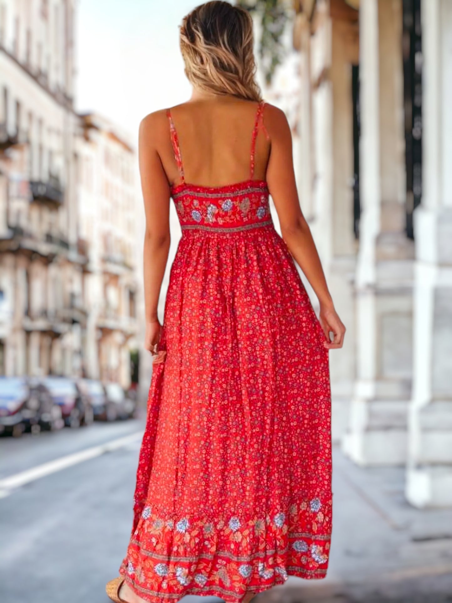 Vestido bohemio de verano con escote en V 