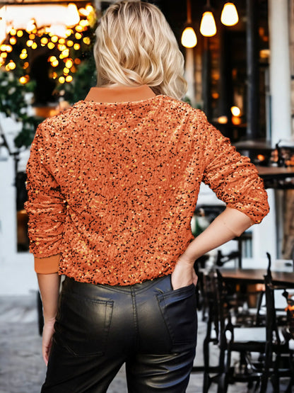 Chaqueta bomber de terciopelo con cremallera y mangas largas con lentejuelas brillantes