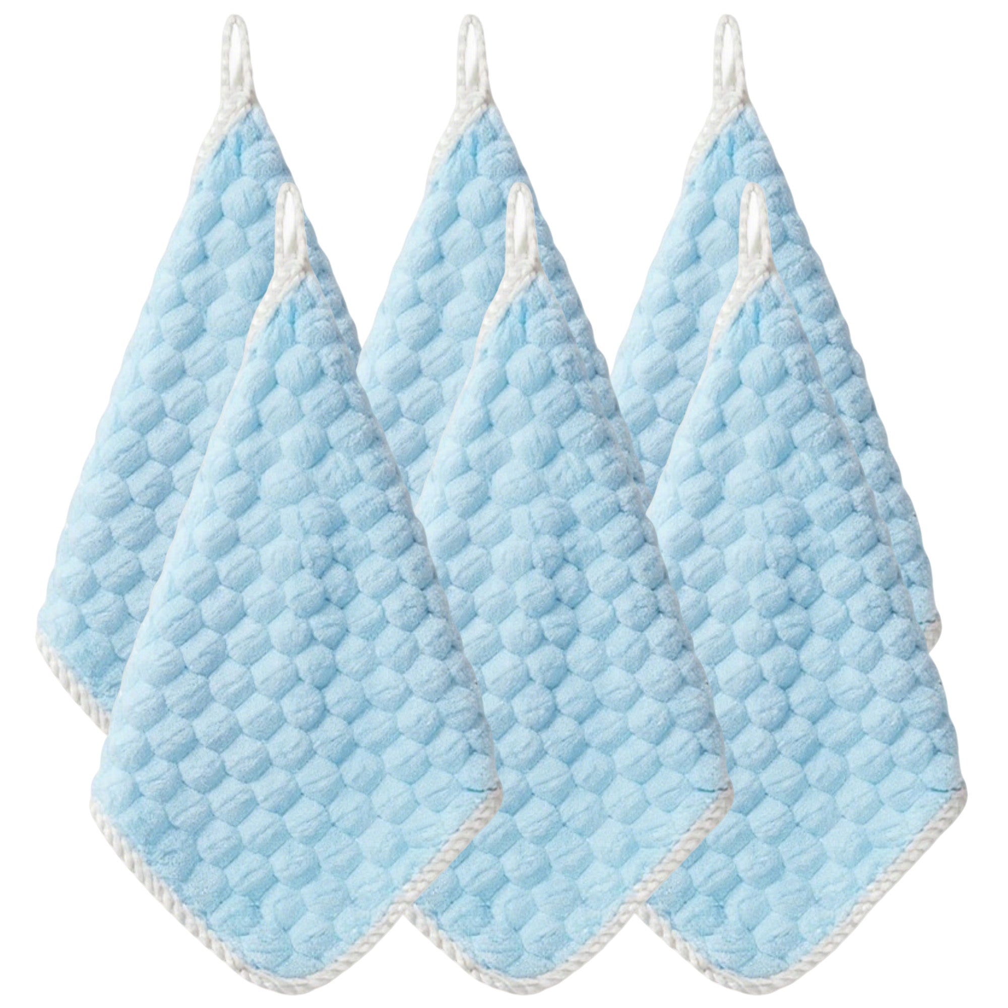 Anna-Kaci Soft Absorbent Hanging Hand Towels Textured Teardrop Shape Reusable Cleaning Cloth with Loop 6 Pack