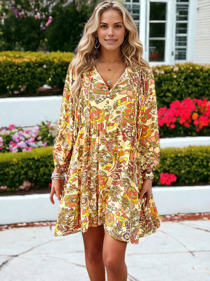 Floral Printed  Bishop Sleeve  Smock Dress  For Women  For Girls  For Her