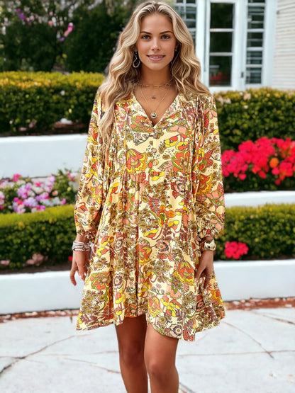 Vestido camisero con mangas de obispo y estampado floral para mujer, para niñas y para ella