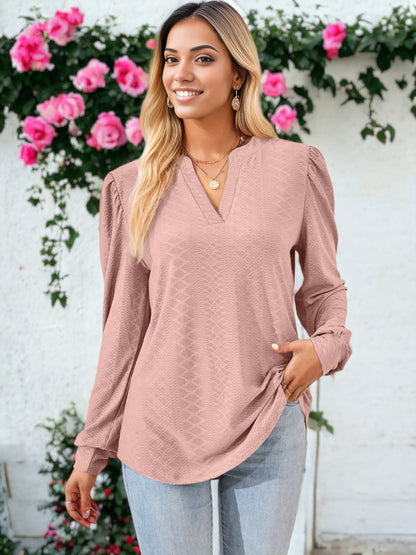 Split V Neck Textured Blouse