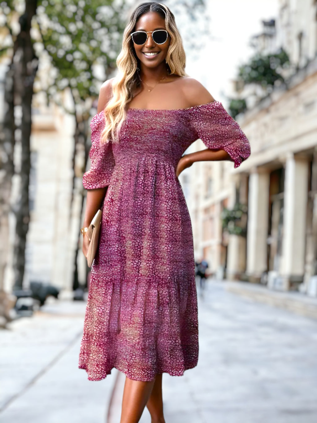 Vestido midi con abertura y estampado de leopardo