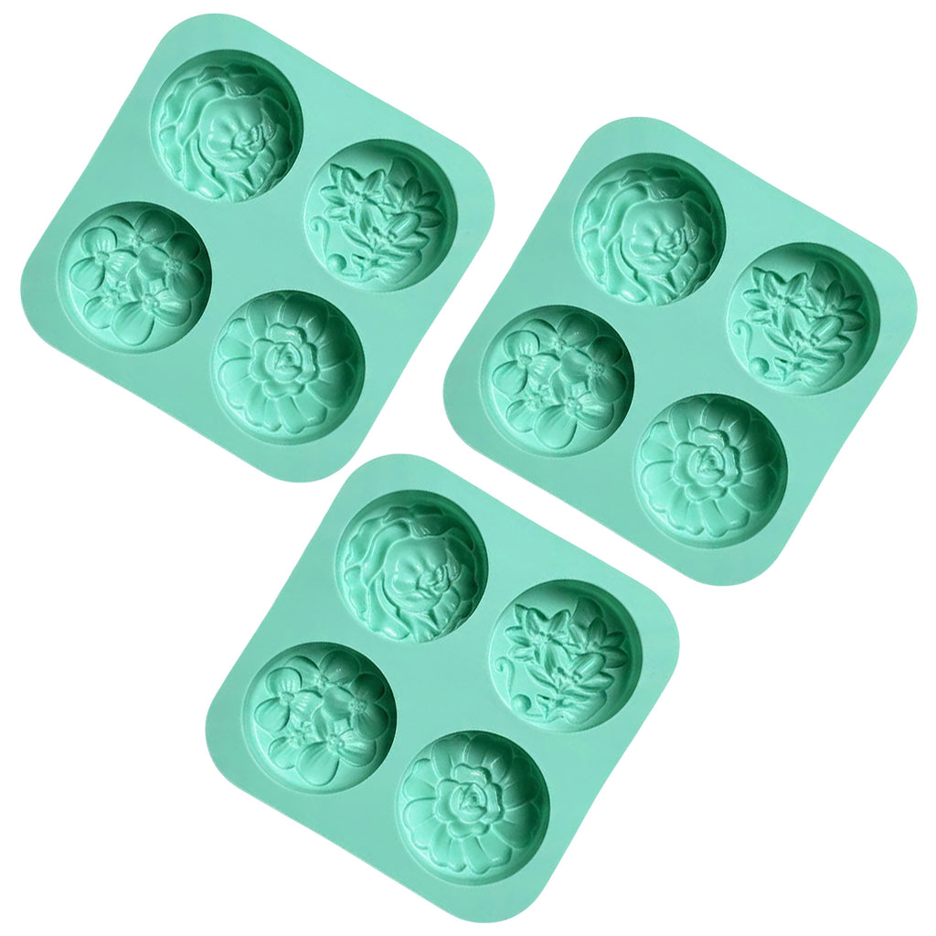 Anna-Kaci 3-Piece Floral Silicone Baking Mold Set Round Flower Cake Soap Candy Chocolate Mold