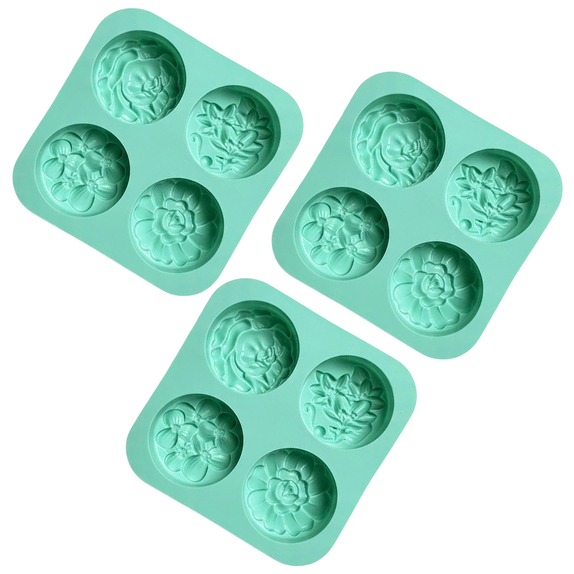 Anna-Kaci 3-Piece Floral Silicone Baking Mold Set Round Flower Cake Soap Candy Chocolate Mold