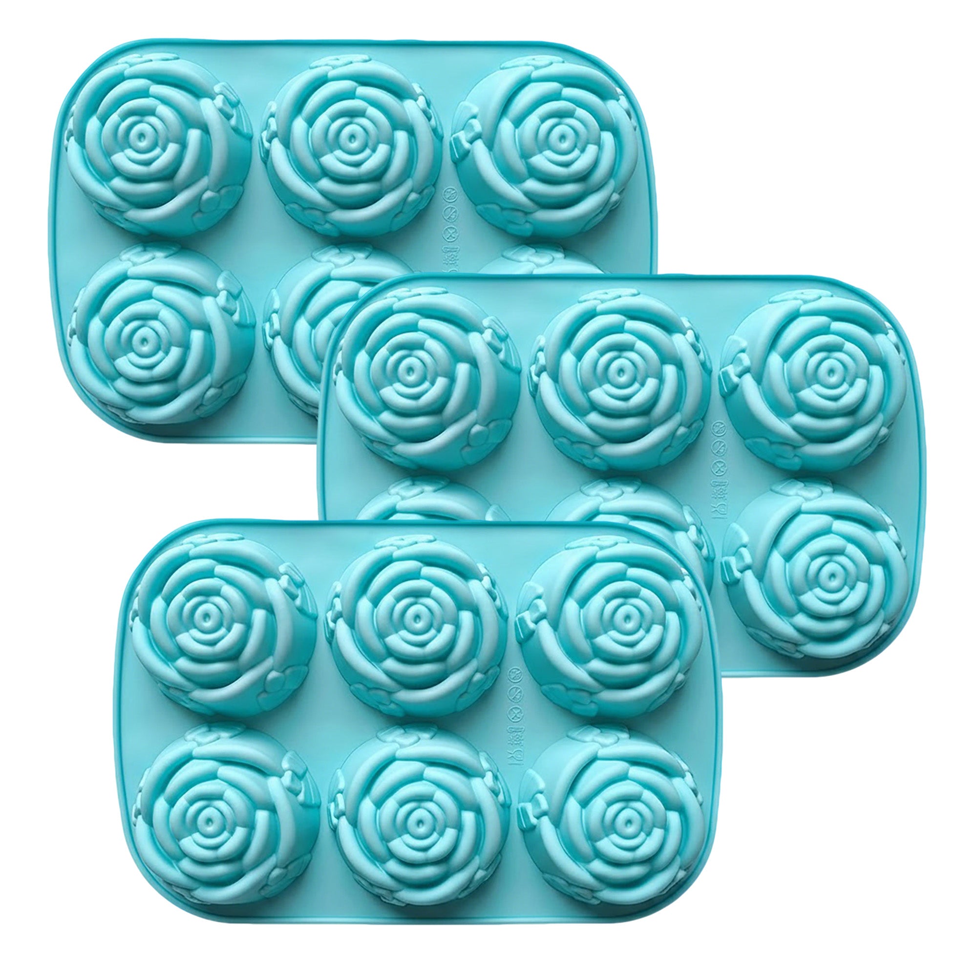 Anna-Kaci 3-Piece Rose Swirl Silicone Baking Mold Set Round Flower Cake Chocolate Candy Soap Mold