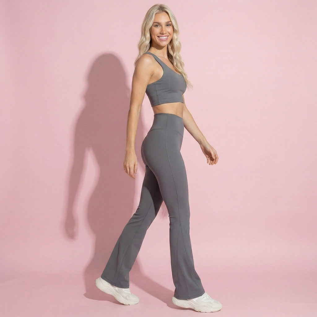 Anna-Kaci Women's High-Waist Flared Leggings with Stretch Fabric and Contoured Fit