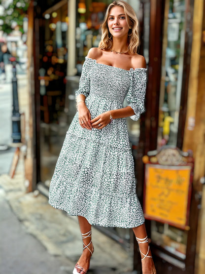 Square Neck Leopard Print Tiered Dress