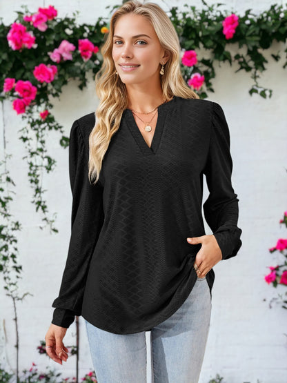 Split V Neck Textured Blouse