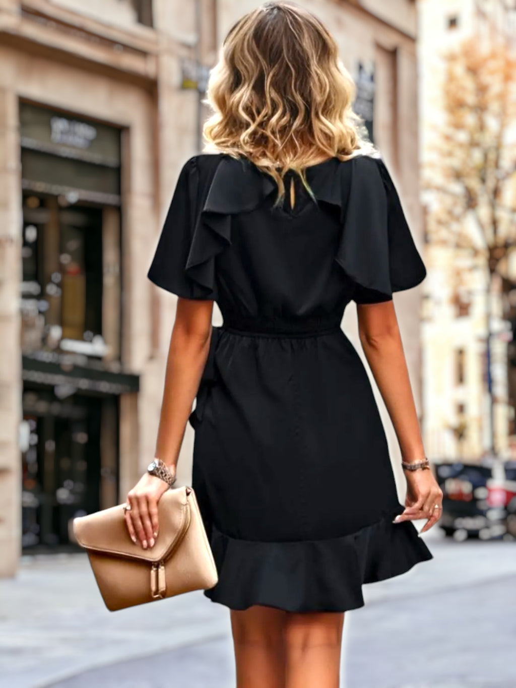Solid Ruffle Wrap Hem Dress