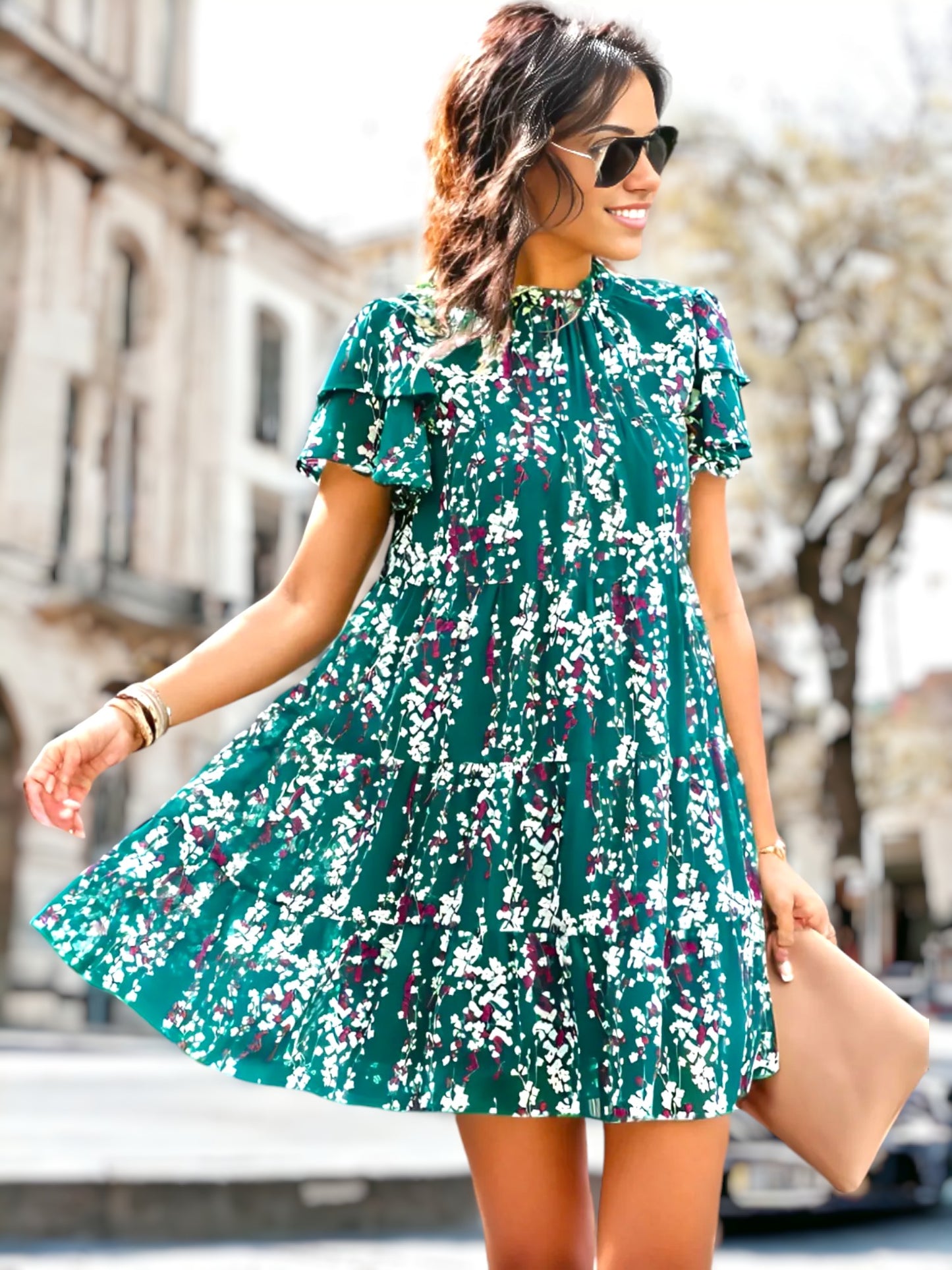 Tiered Short Sleeve Shift Dress