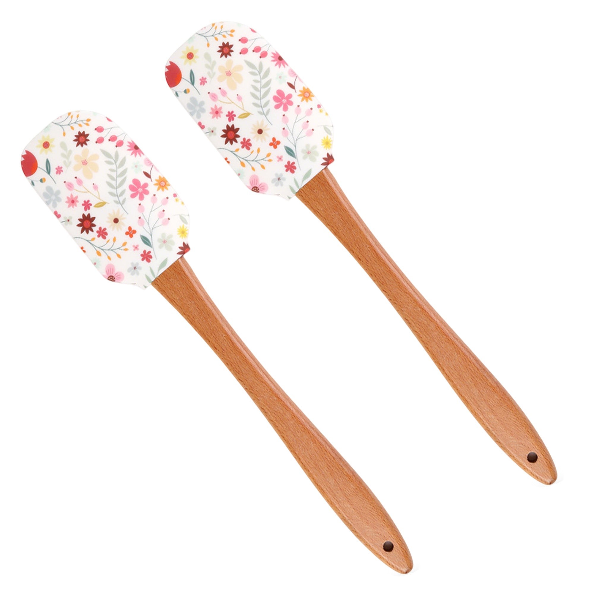 Anna-Kaci Silicone Spatula Set Butterfly Floral Print Wooden Handle Heat Resistant Baking Mixing Tools 2 Piece