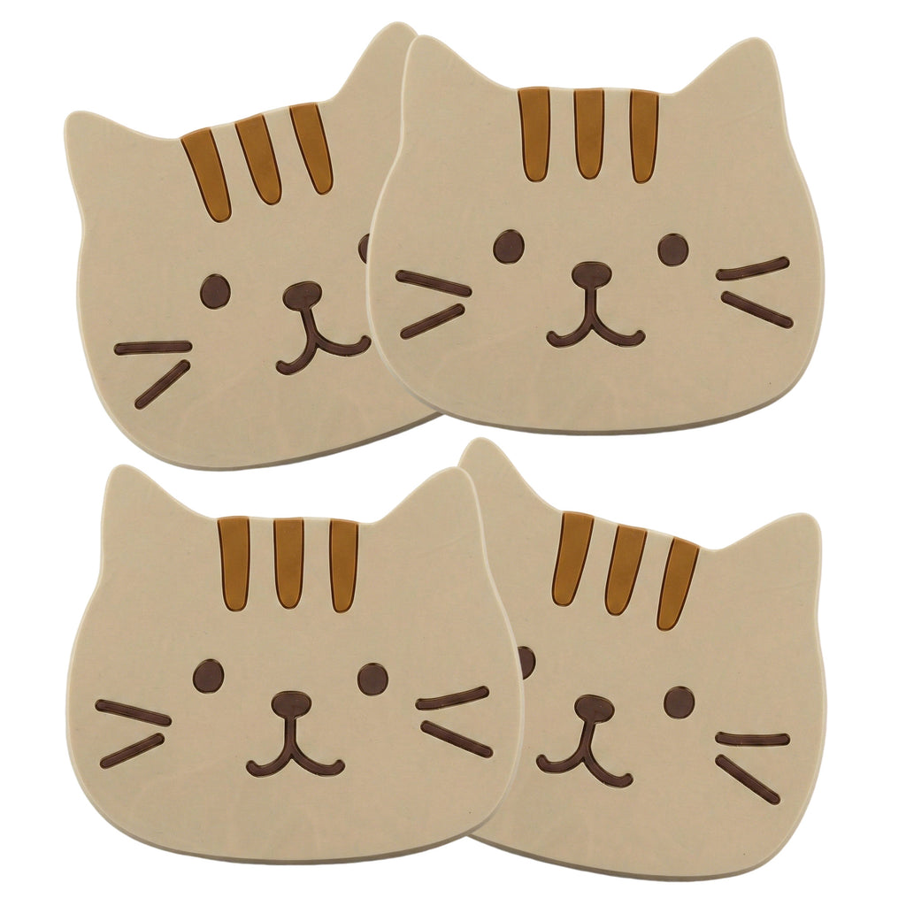 Anna-Kaci 4-PC Cat Face Coaster Cute Non Slip Drink Table Protector