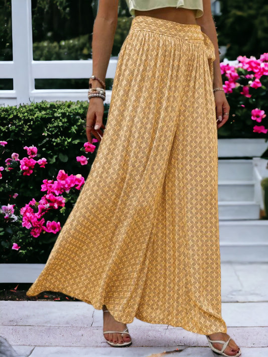 Printed High Waisted Wide Leg Breathable Loose Waist Wrap Pants
