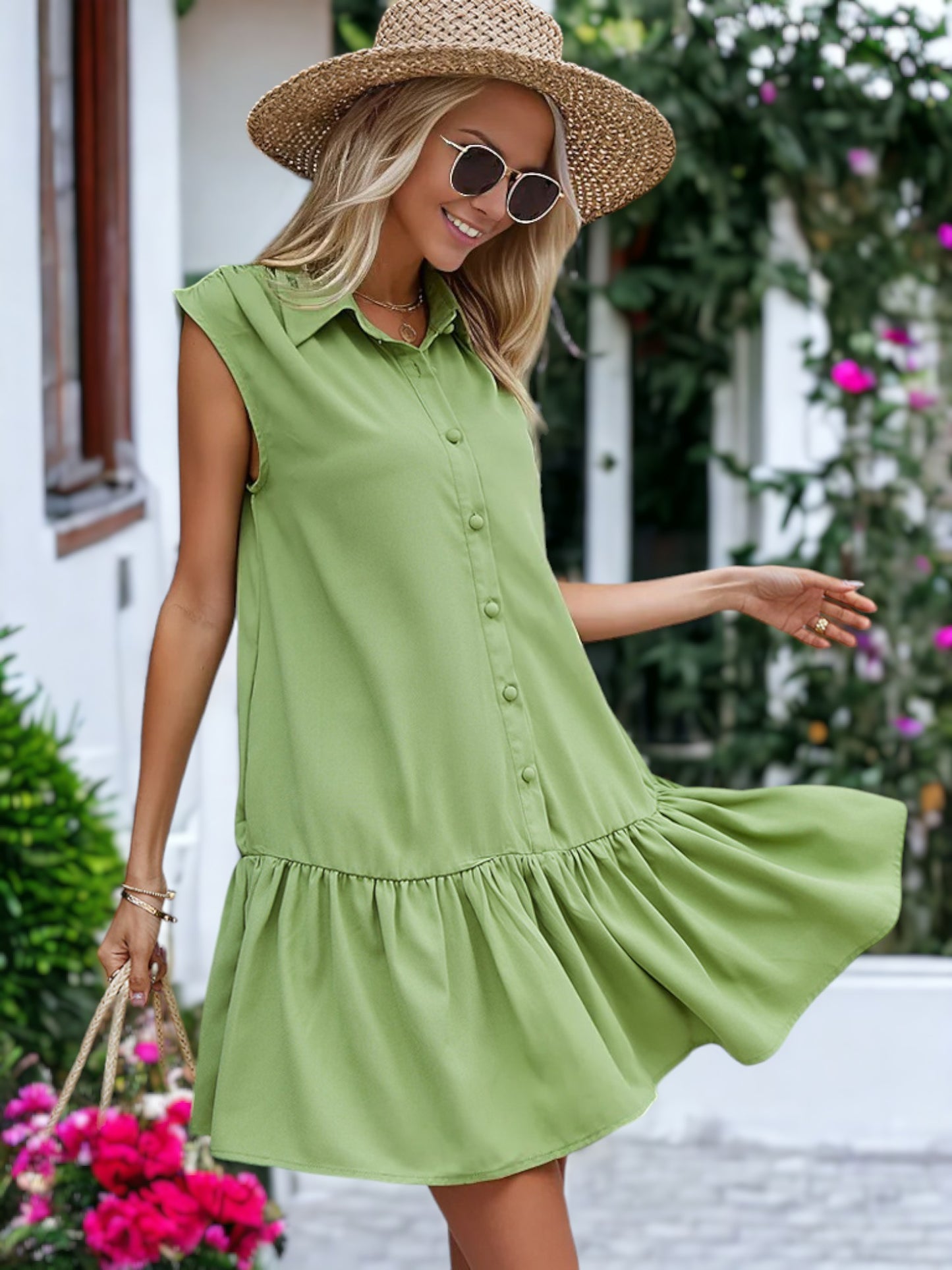 Collared Ruffle Hem Dress