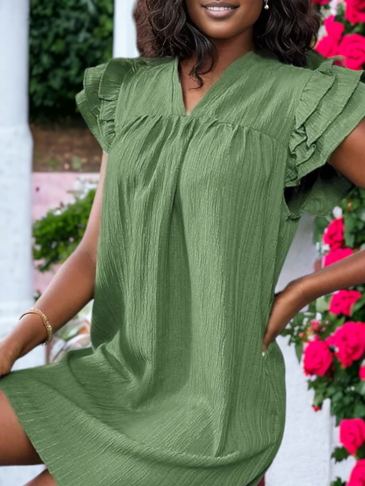 Stand Up Collar Ruffle Sleeve Dress
