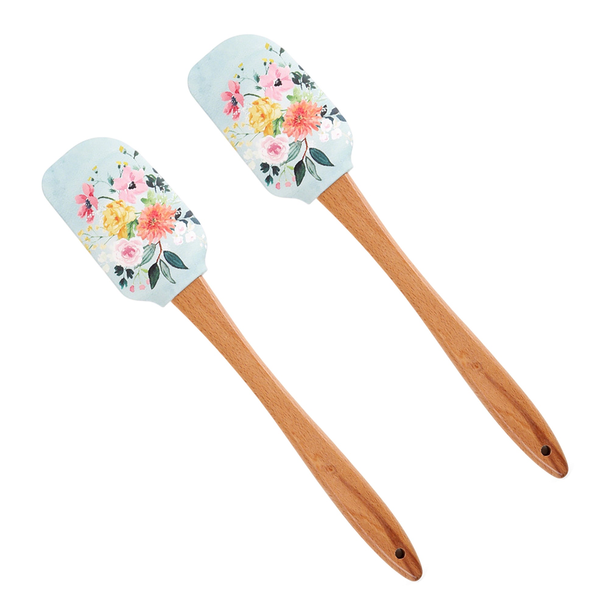Anna-Kaci Silicone Spatula Set Butterfly Floral Print Wooden Handle Heat Resistant Baking Mixing Tools 2 Piece