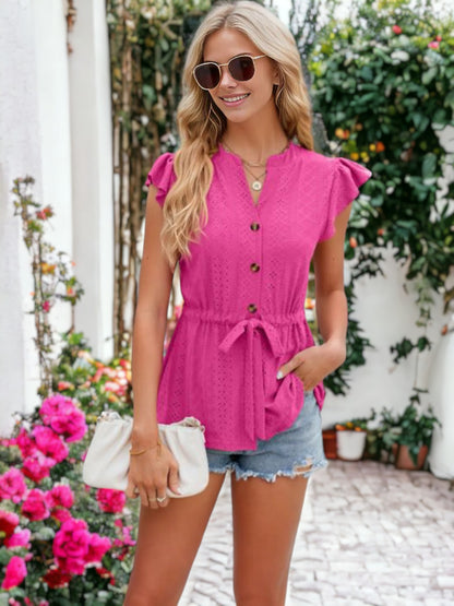 Button Lace Loose T-shirt