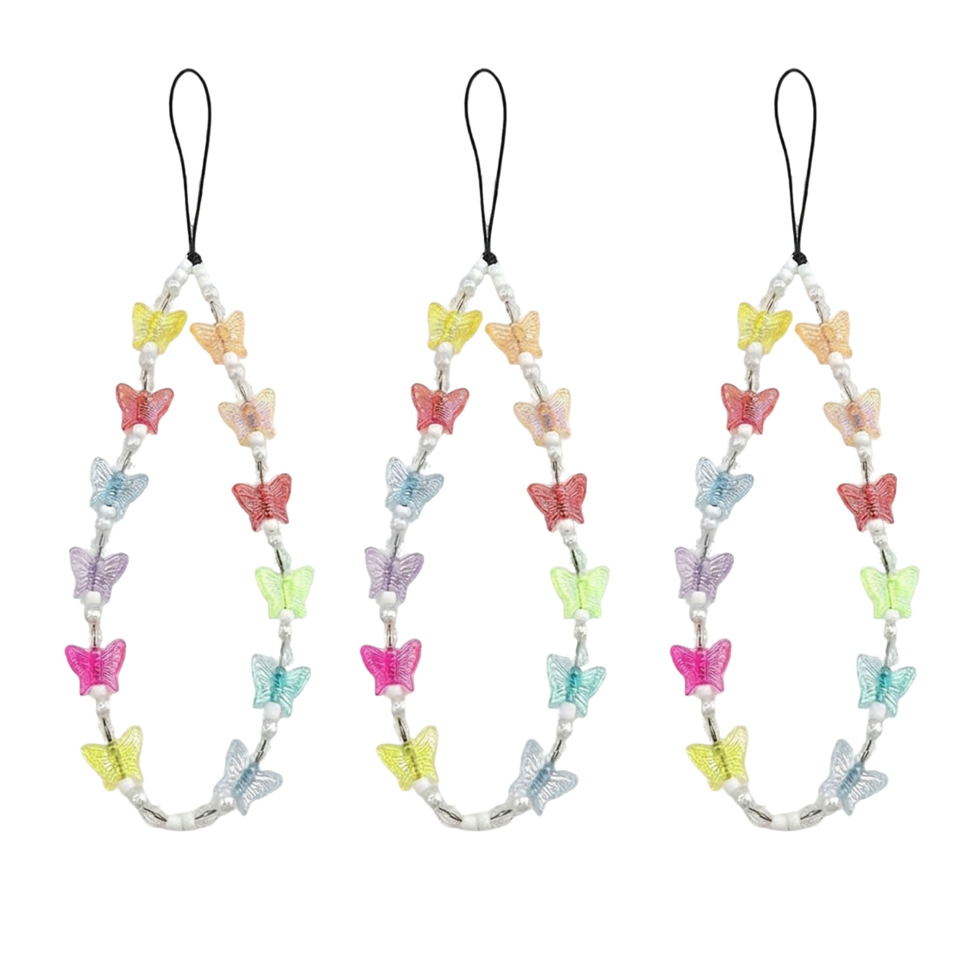 Anna-Kaci 3-PC Beaded Butterfly Phone Charm Strap with Colorful Acrylic Charms
