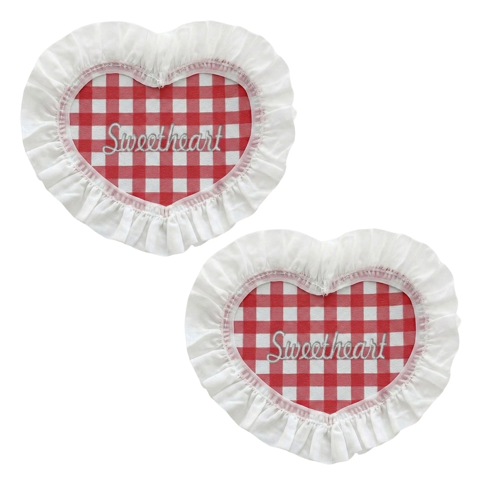 Anna-Kaci 2-PC Heart Shaped Fabric Coaster with Ruffle Trim Table Protector