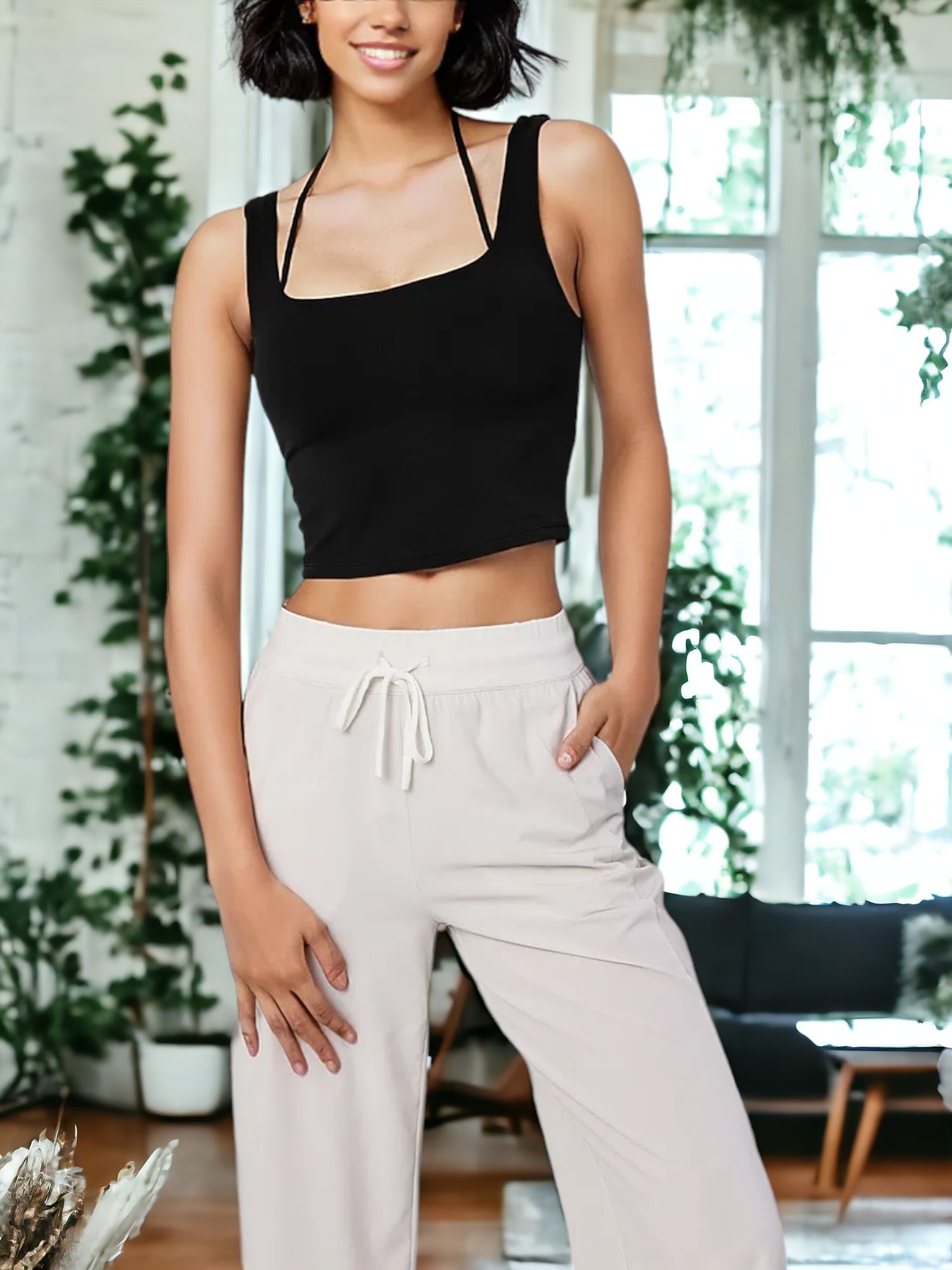 Sujetador deportivo de yoga de dos piezas con cuello halter