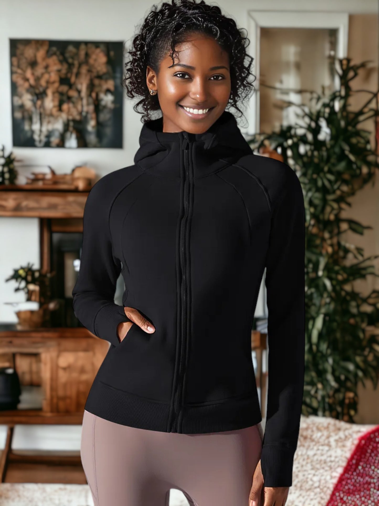 Chaqueta deportiva cálida con capucha para yoga y fitness
