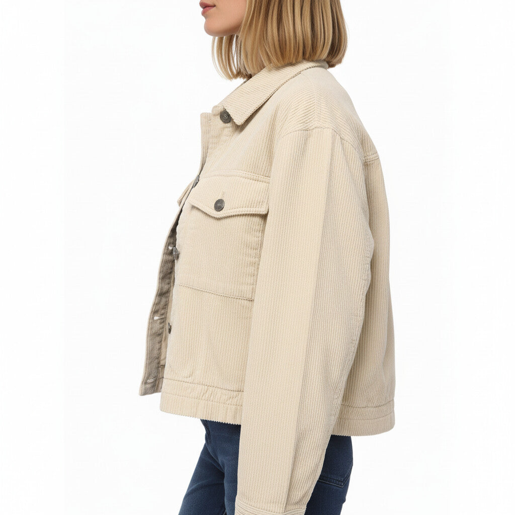 Anna-Kaci Women's Button Front Utility Jacket with Soft Corduroy Texture and Structured Collar Design