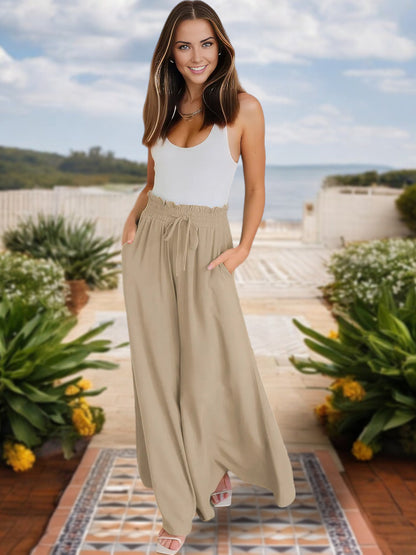 Anna-Kaci Women's High Waist Wide Leg Pants with Drawstring Waist
